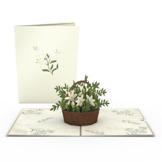 White Flower Basket Pop-Up Card