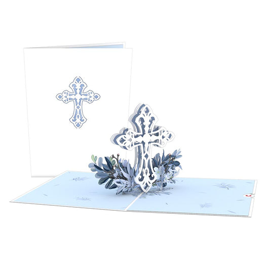 Blue Floral Cross Pop-Up Card